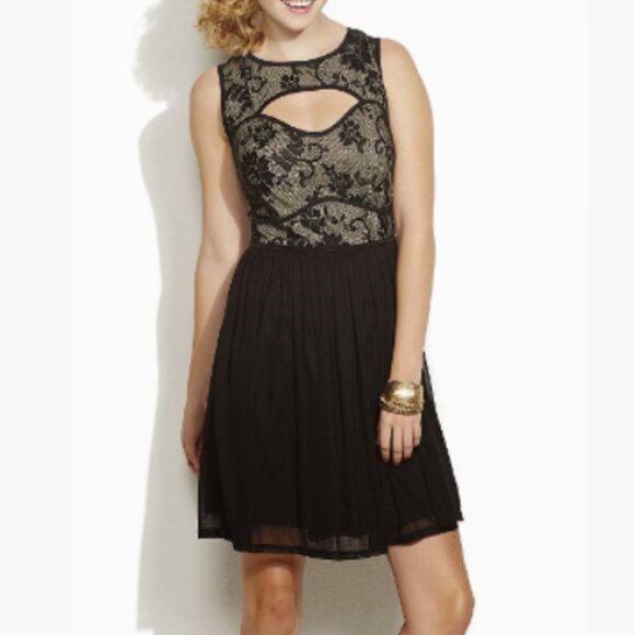 UP by Ultra Pink Dresses & Skirts - UP by Ultra Pink Black/Tan Lined Bodice Lace Cut-Out Cocktail Dress Size Medium